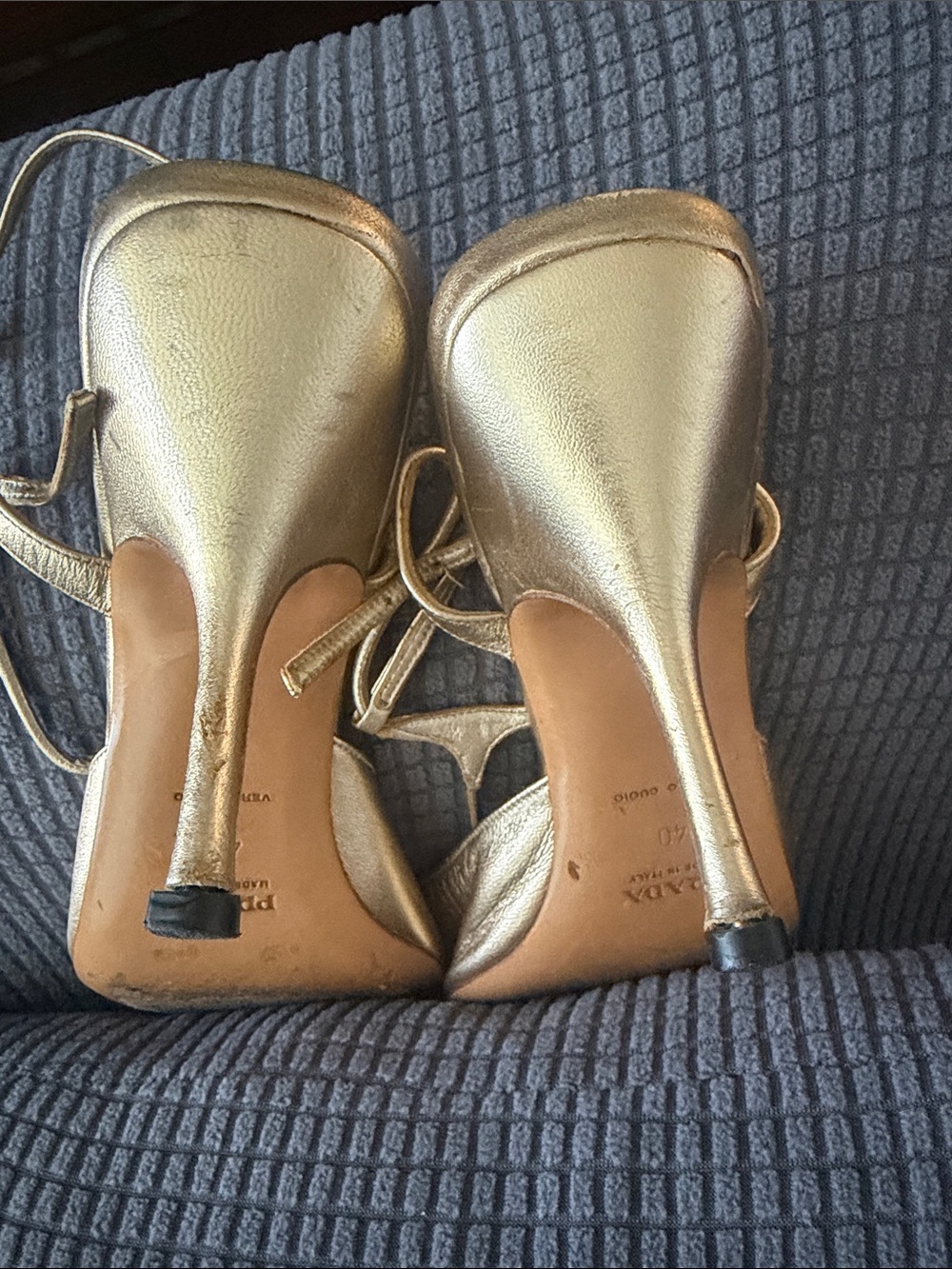 Prada Metallic Gold Strappy Slingback Heels - Picture 14 of 16